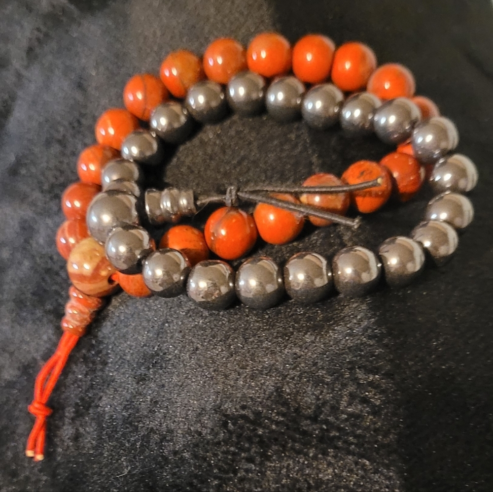 Red Jasper and Hematite Beaded Bracelet Set